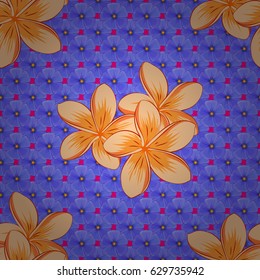 Vector romantic background for web pages, wedding invitations, textile, wallpaper. Watercolor plumeria flowers seamless pattern on a magenta background.