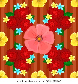Vector romantic background for web pages, wedding invitations, textile, wallpaper. Watercolor cosmos flowers seamless pattern in orange, red and yellow colors.