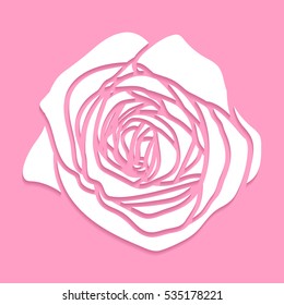 Vector romantic beautiful cutout white paper rose flower floral icon