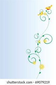 vector romantic birds on high curved flower
