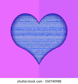 Vector romantic card with blue knitted heart. Valentine's day template.