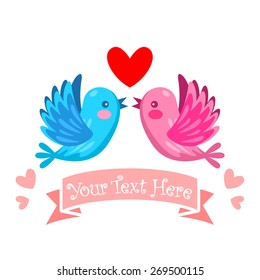 Vector romantic card design with cartoon love birds