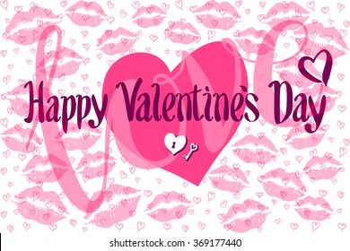 Vector Romantic Card with Heart consist of Prints of Lips happy valentines day kiss