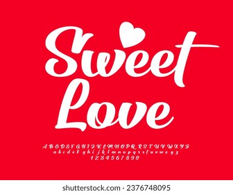 Carta romántica vectorial Amor dulce con corazón decorativo. Hermosa fuente caligráfica. Conjunto de letras y números de alfabeto artístico