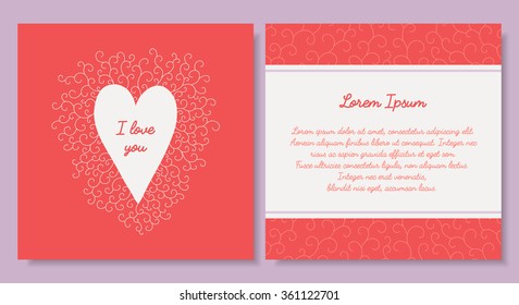 Vector romantic  card template with heart for Valentine's day, wedding, marriage, save the date, greeting, invitations, birthday. I love you