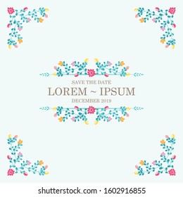 Vector romantic floral frame and corner with plants and flowers in flat style isolated on white background suitable for Wedding Invitation, floral invite modern card Design or greeting cards etc