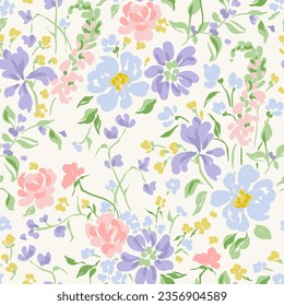 Vector Romantic Floral Illustrated Seamless Pattern