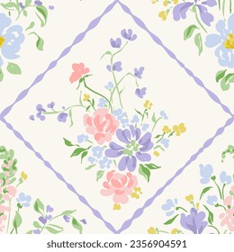 Vector Romantic Floral Illustrated Seamless Pattern