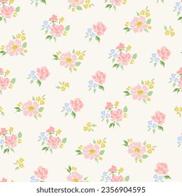 Vector Romantic Floral Illustrated Seamless Pattern