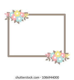 Vector romantic frame with flowers. Abstract background, design layout for business presentations, flyer, cards, posters and invitations. Floral frame, blue, yellow and pink colors.