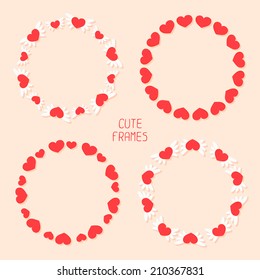 Vector romantic frame with hearts. Illustration. Background. Cute wreath made of hearts with wings. Vintage invitations. 