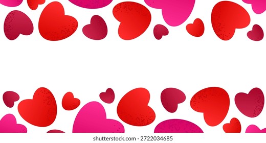 Marco romántico de Vector con corazones en un estilo texturizado. Horizontal divisor, cabeceras, invitaciones, perfecto para el día de San Valentín. Vector.