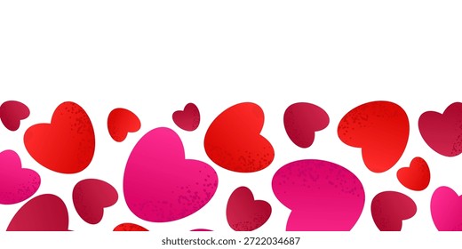 Marco romántico de Vector con corazones en un estilo texturizado. Horizontal divisor, cabeceras, invitaciones, perfecto para el día de San Valentín. Vector.