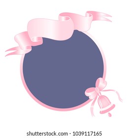Vector romantic frame with pink ribbon.