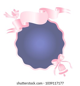 Vector romantic frame with pink ribbon.