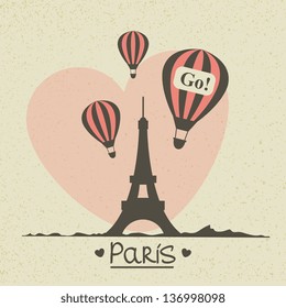 Vector romantic greeting card with Eiffel tower