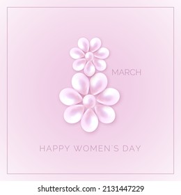 Vector Romantic Greeting Card for International Women's Day. Decorative Pink Pearl Text 8 March. Jewelry Banner.