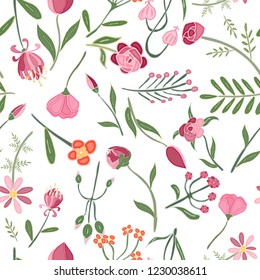 Vector Romantic hand drawn background with flowers. Vintage seamless pattern illustration.