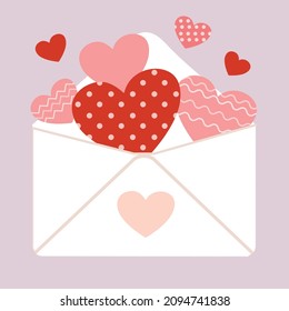 Vector romantic heart and mail letter. Illustration of a love letter in flat style.