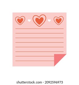 Vector romantic heart note for letter. Illustration of love, Valentine's Day in flat style.
