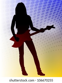 Vector romantic heavy metal guitarist on abstract background