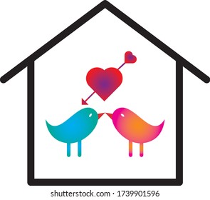 Vector romantic icon of Love bird at home on a white background
