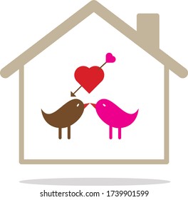 Vector romantic icon of Love bird at home on a white background