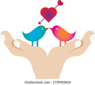 Ícono vectorial romántico de ave amorosa sobre fondo blanco.
