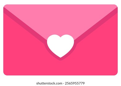 Vector romantic icon pink envelope flat icon isolated on white background.