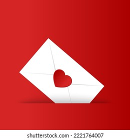 Vector romantic icon red envelope. In the envelope is a card with a heart. Illustration of a love letter in flat style.