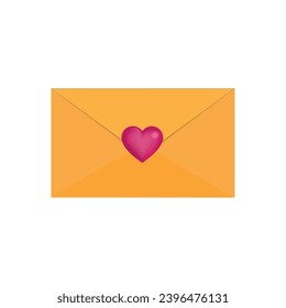 Vector romantic icon red envelope. In the envelope is a card with a heart. Illustration of a love letter in flat style.