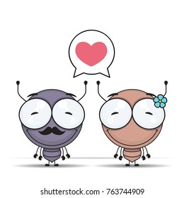 Vector romantic illustration with ant characters.