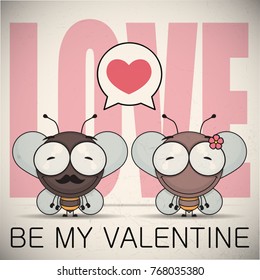 Vector romantic illustration with bee characters.