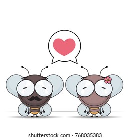 Vector romantic illustration with bee characters.