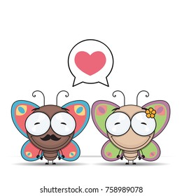 Vector romantic illustration with butterfly characters.