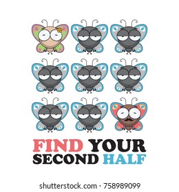 Vector romantic illustration with butterfly characters.