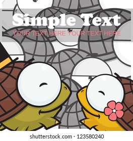 Vector romantic illustration with cartoon turtles.