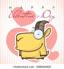 Vector romantic illustration with cute cartoon goat.