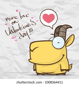 Vector romantic illustration with cute cartoon goat.