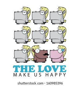 Vector romantic illustration with cute cartoon horses.