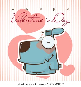 Vector romantic illustration with cute cartoon doggy.