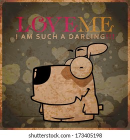 Vector romantic illustration with cute cartoon doggy.