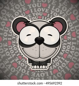Vector romantic illustration with cute cartoon panda.