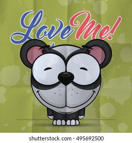 Vector romantic illustration with cute cartoon panda.