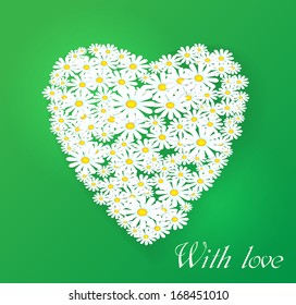 Vector romantic illustration with heart of  Chamomile flowers