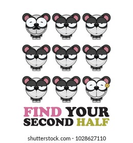 Vector romantic illustration with panda.