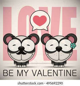 Vector romantic illustration with panda.