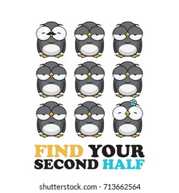 Vector romantic illustration with penguin characters.