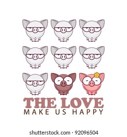 Vector romantic illustration with pigs.