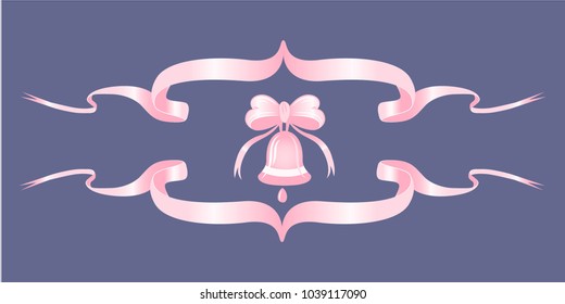 Vector romantic illustration of  pink ribbons and a bell.
